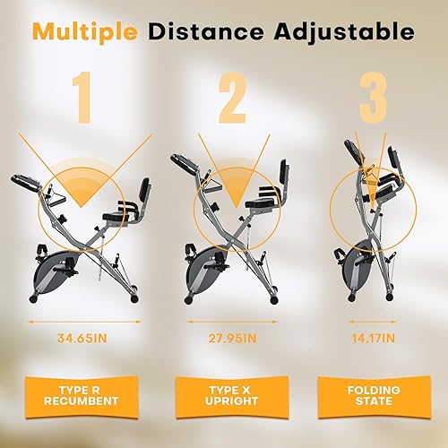 Miniatura 6 de Bicicleta estática MOSUNY 5 en 1 reclinada como un fisioterapeuta, bicicleta estacionaria con resistencia magnética ajustable de 16 niveles,