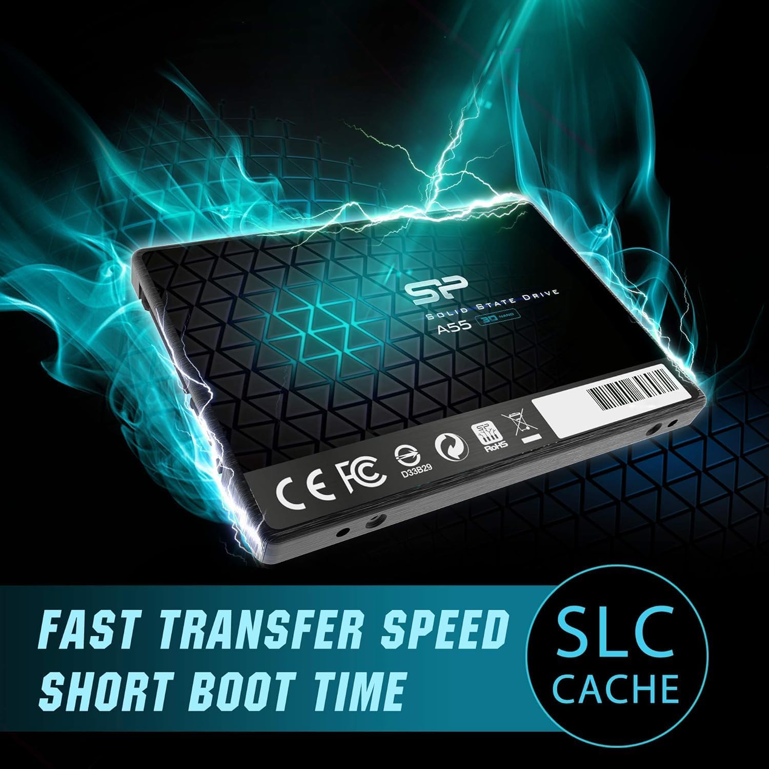 Silicon Power 1TB SSD 3D NAND A55 SLC Cache Performance Boost SATA III 2.5" 7mm (0.28") SSD Internal Solid State Drive (SU001TBSS3A55S25EC)