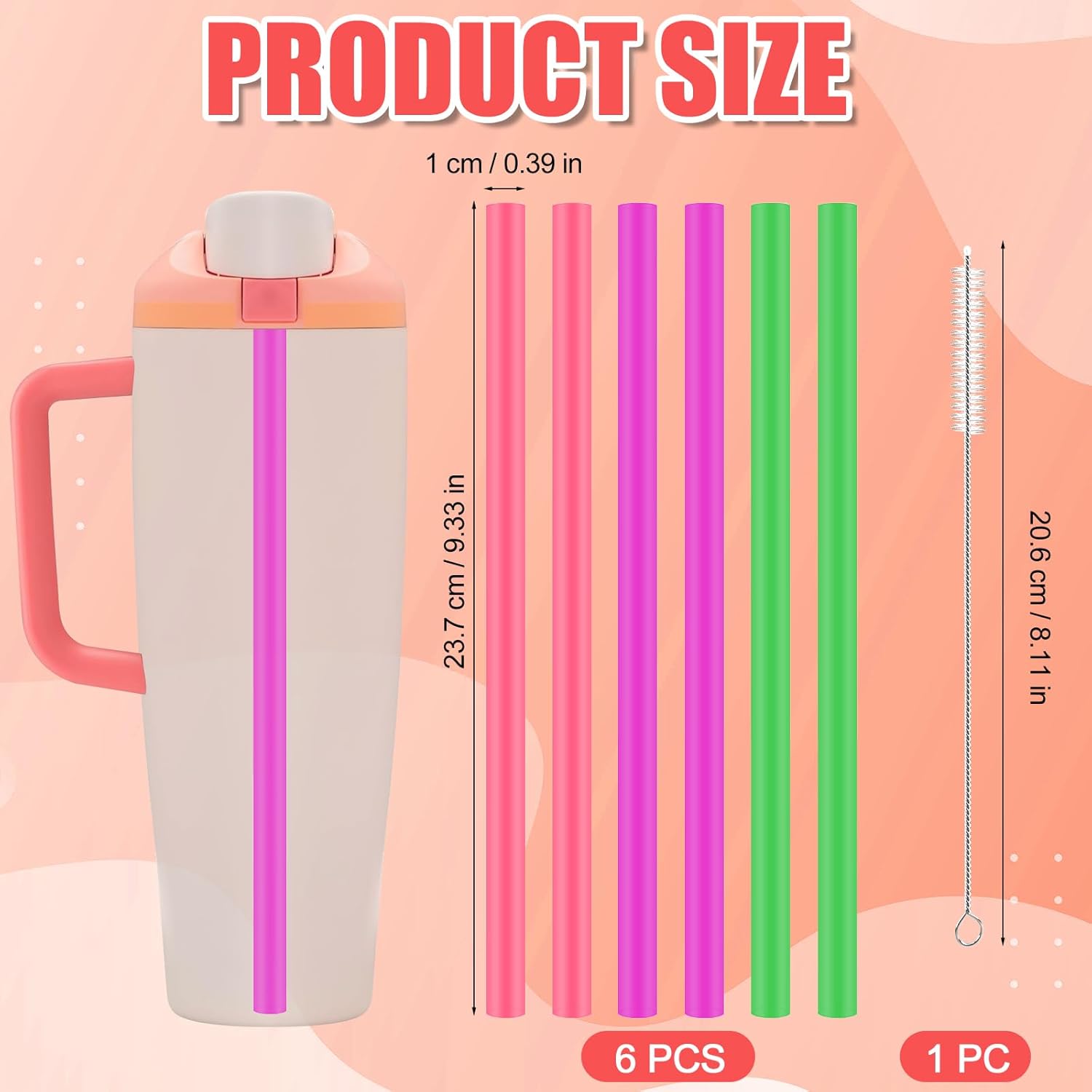 6pcs Straw Replacements for Owala FreeSip Sway 40oz, Reusable Plastic Straws with Cleaning Brush for Owala FreeSip Tumbler 40oz, Water Bottle 40 oz Accessories Parts (Purple, Pink, Green) - Image 2