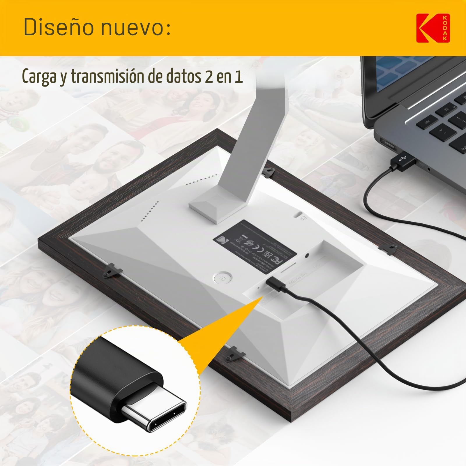 KODAK Marco de Fotos Digital, WiFi Marco Digital 7 Pulgadas, 32GB Memoria, HD IPS Pantalla Táctil, Marco Digital de Fotos, Rotación Automática, Fácil Compartir para Fotos y Vídeos via App o Tarjeta SD