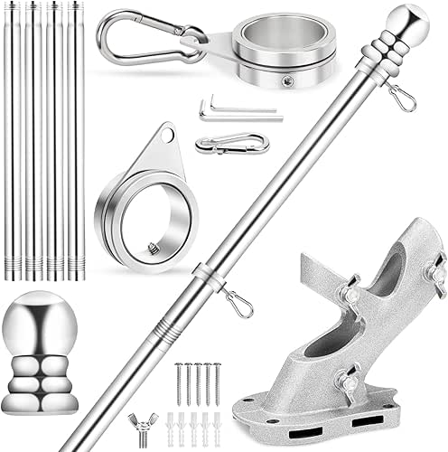REERON House Flag Pole Kit, 5 FT Metal Spinning Flag
