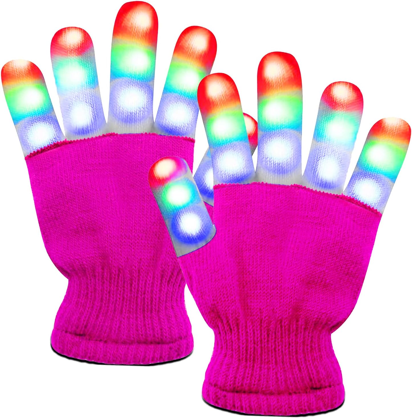 Amazer Led Gloves, Light Up Gloves for Kids and Adult Size,Finger Light Gloves for Birthday Gifts, Cool Toys for Boys Girls Glow in The Dark Gloves Light Up Party Favors-Magenta