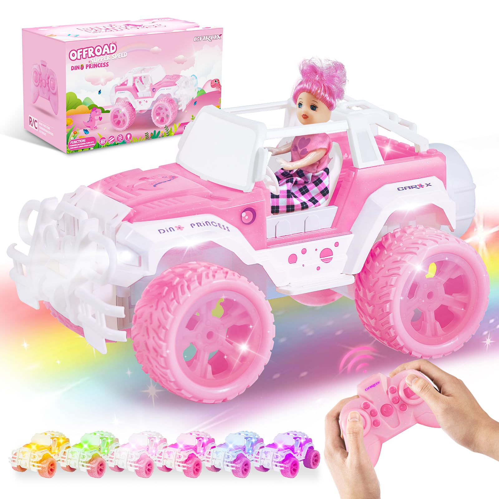 Pink RC Cars for Girls, 1:16 Scale Cute Remote Control Car with 9 LED Colorful Light & Multiple Music Mode, 80 Mins Play 2.4GHz RC Trucks with Rechargeable Battery, Pretty Toys Gifts for Kids
