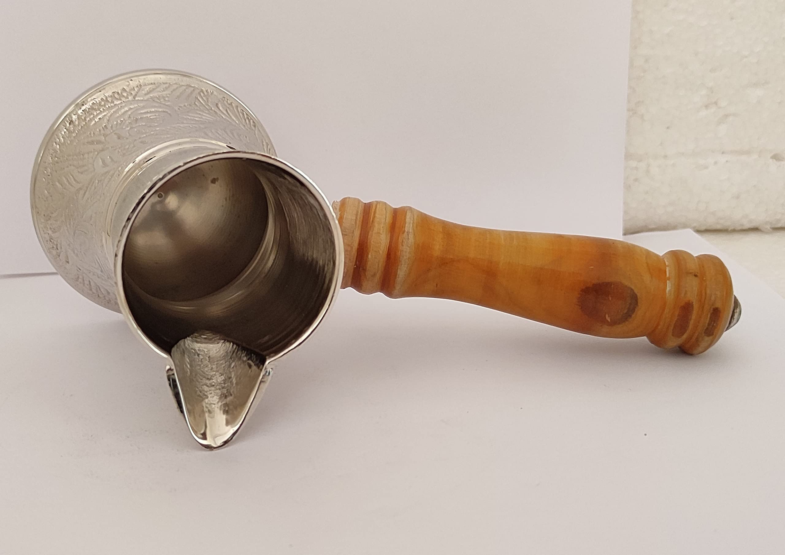 Sharvgun Tureckie greckie liście arabskie srebrny odcień mosiężny dzbanek do kawy płyta kuchenna ekspres do kawy Cezve Ibrik Briki z drewnianym uchwytem 140 ml