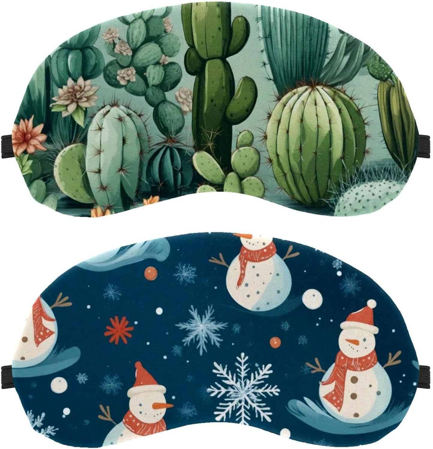 2 maschere per gli occhi Merry Christmas con pupazzi di neve e fiocchi di neve, per dormire, per dormire, copertura morbida per gli occhi, per viaggi, pisolini, aereo, blocco della luce