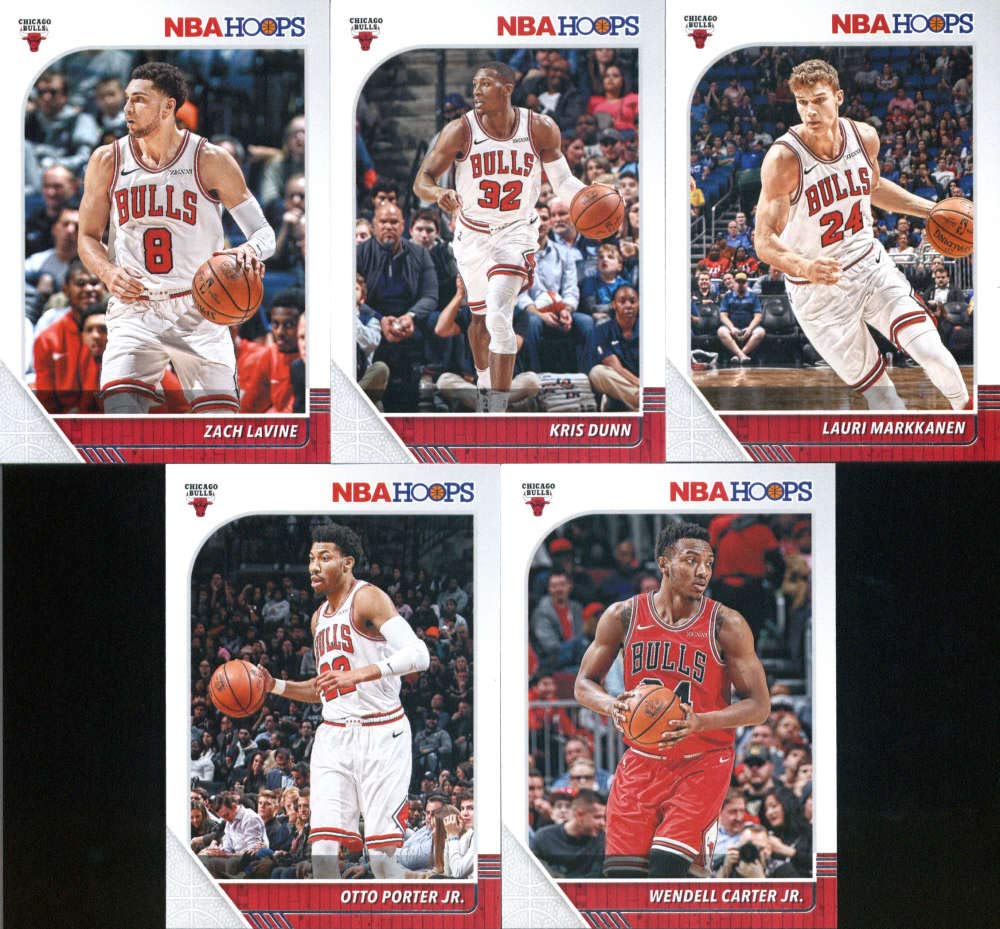 2019-20 Panini NBA Hoops Chicago Bulls Team Set of 10 Cards: Zach LaVine(#25), Kris Dunn(#26), Lauri