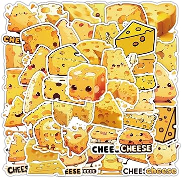 Funny Cheese Stickers 50 Pack Vinyl Laptop Waterproof Decals for Water Bottles Skateboard Computer Cars Luggage Phone Graffiti Stickers Pack for Teens Girls Kids AdultsCheese Decals