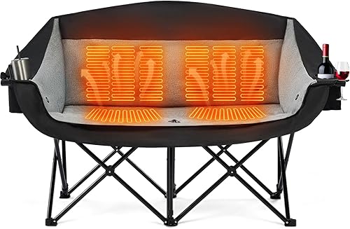 Silla de camping doble con calefacción Apollo Walker - Sillón de camping extra ancho y resistente de 272kg con calefacción ajustable, soporte dual