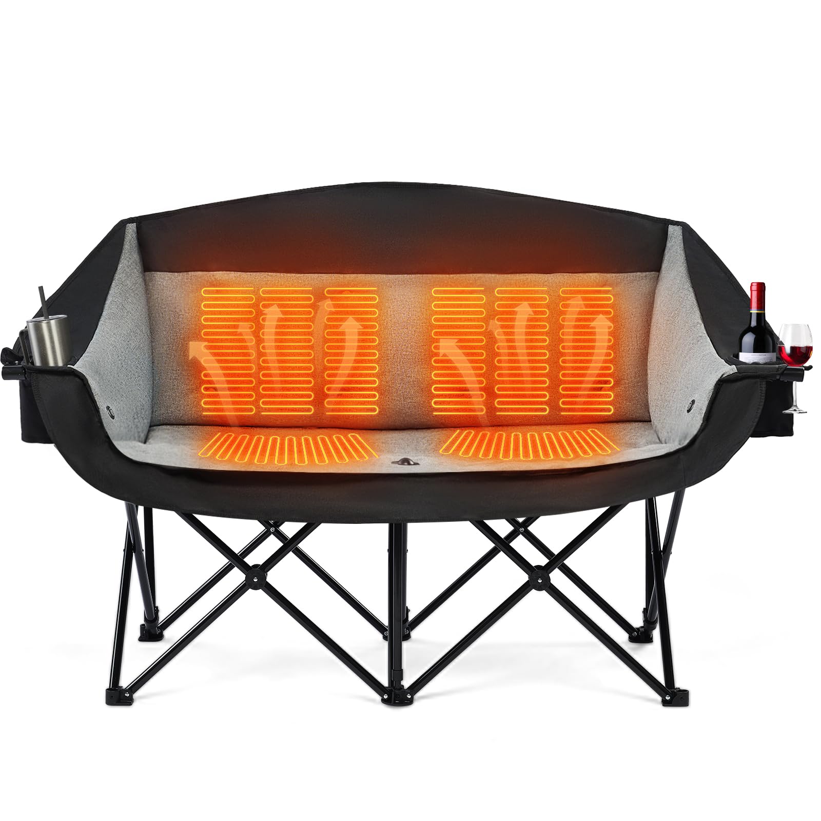 apollo walker Heated Double Camping Chair - Extra Wide Heavy Duty 600lbs Camping Couch with Adjustable Heating Dual