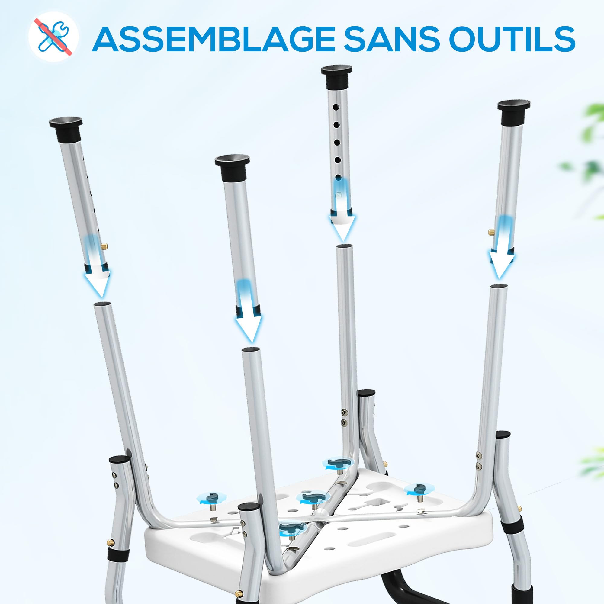 HOMCOM Taburete de ducha Silla de ducha para personas mayores y discapacitadas con reposabrazos, altura ajustable, patines antideslizantes, silla de baño de aluminio antioxidante, color blanco
