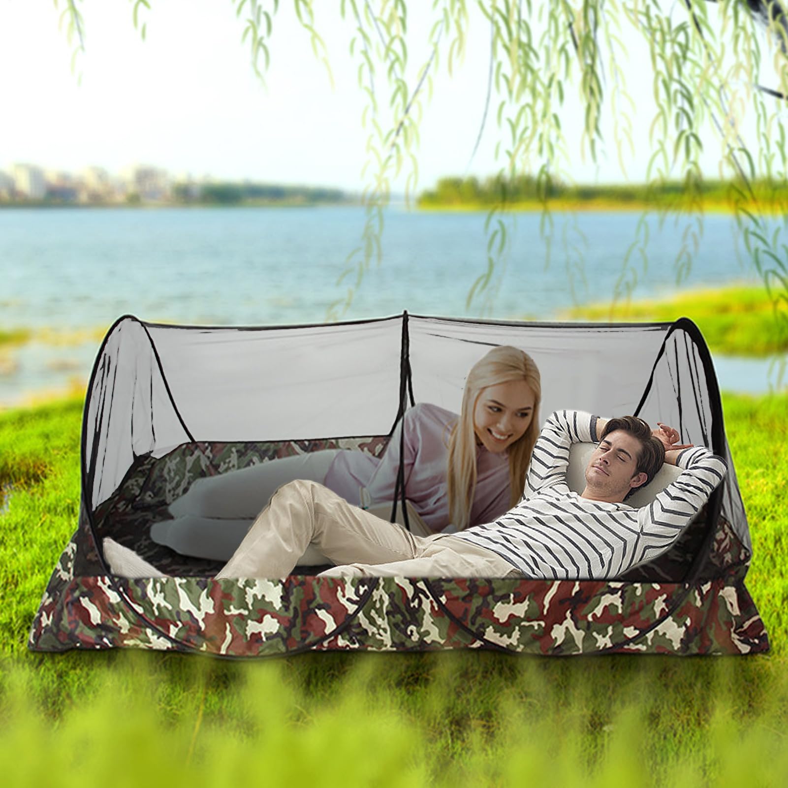 Tente filet de camping – Abri en maille pour l'extérieur, filet portable et pliable | Léger et compact pour voyage, aventure, terrasse, zone de couchage au lit, randonnée, voyages, protection du