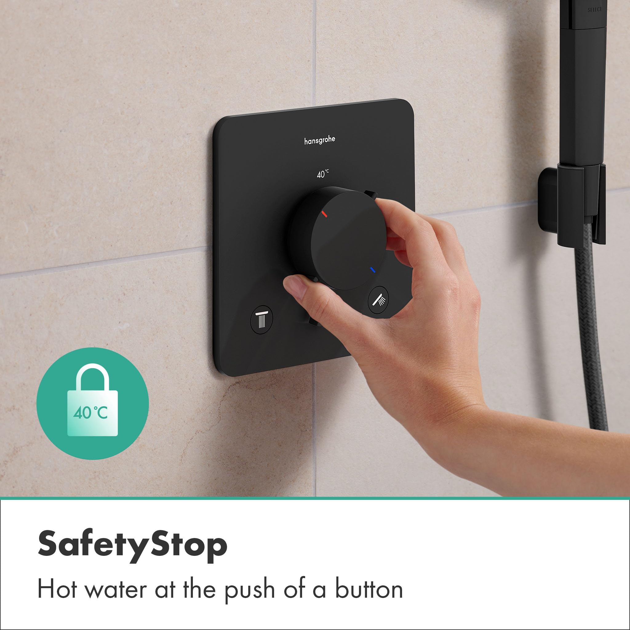 hansgrohe Ecostat Comfort Q - bateria termostatyczna podtynkowa, armatura łazienkowa z zabezpieczeniem przy 40 °C, termostat, kran do 2 odbiorników, czarny matowy, 33713670