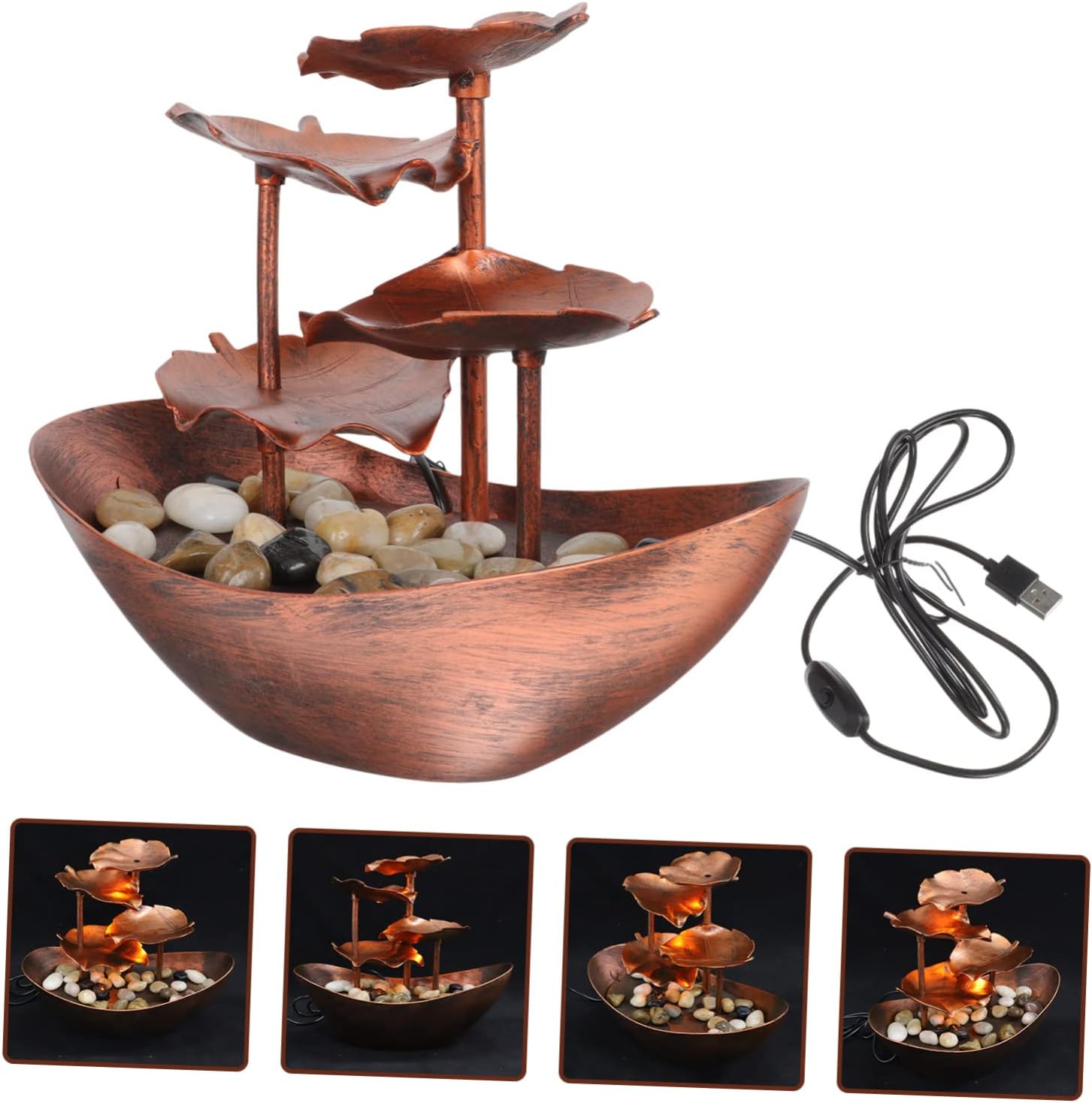Design Desktop Waterfall Fountain Elegant Indoor Water Feature with LED Light for Home and Office Decor Relief Tabletop Ornament Atmosphere Enhancer