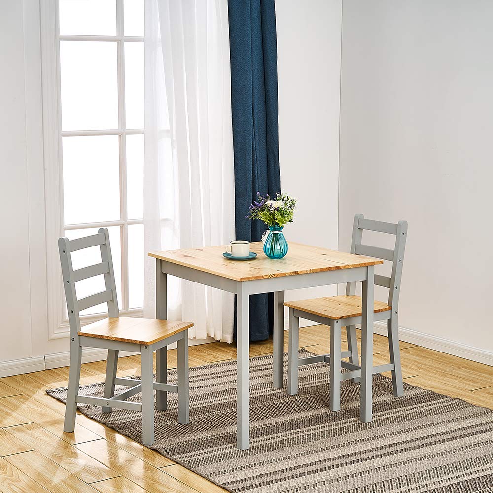 Panana Wooden Dining Table With 2 Chairs Contemporary Dining Set Kitchen Dining Room Set (Grey Natural)