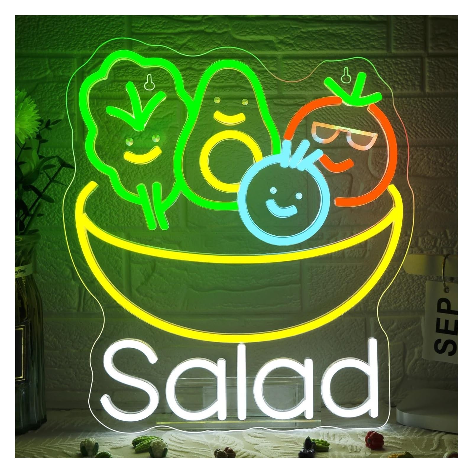 RONGCH Hanging Art Neon Signs Salad Neon Sign Dimmable LED Light for Home Kitchen Restaurant Buffet Vegan Shop Vegetables Bakery Cafe Wall Decor 39.6cmx35.2cm