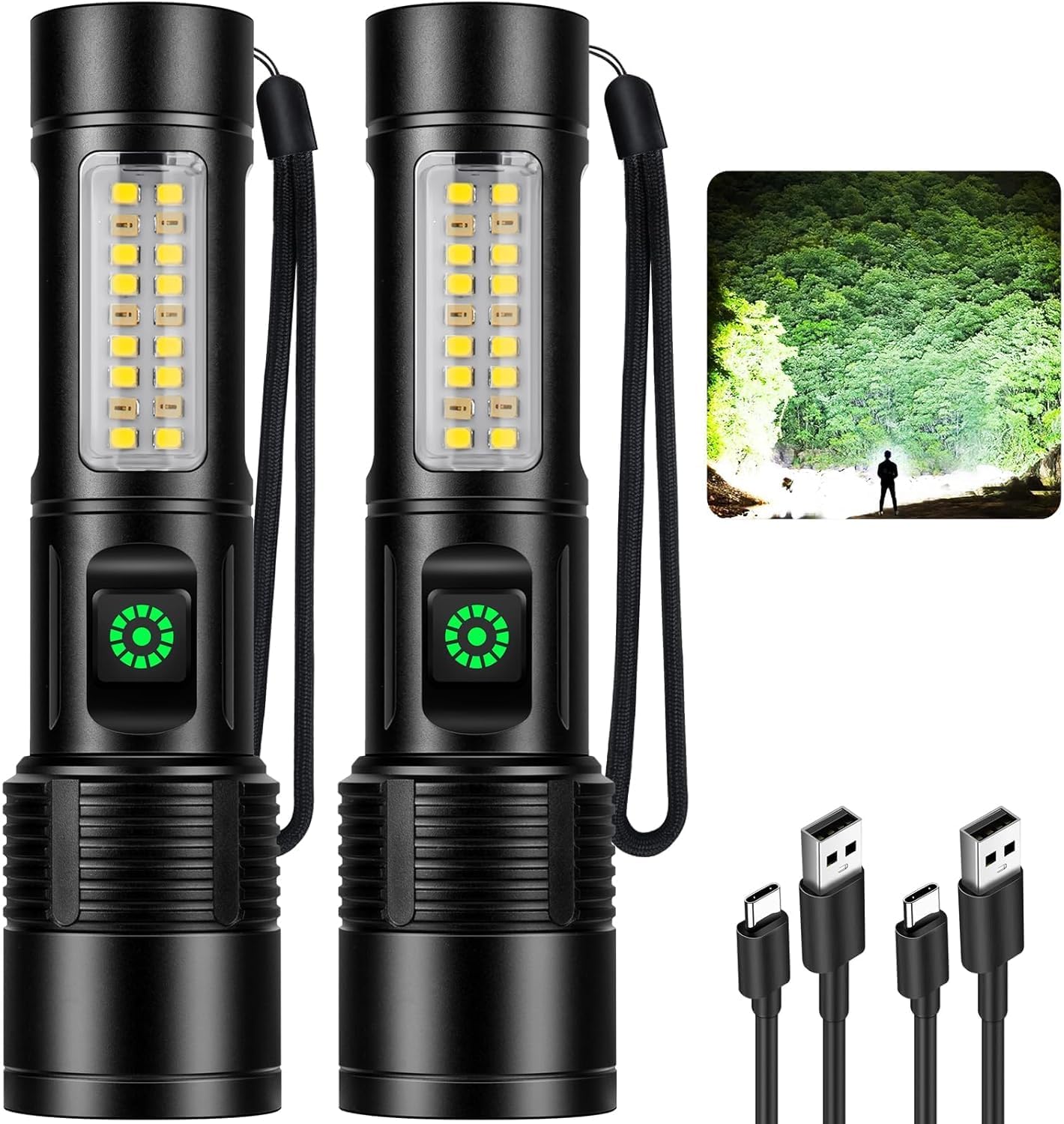 Kmivo Rechargeable LED Flashlights High Lumens - 6 Modes Super Bright Flash Light, Adjustable Light, Powerful Handheld Linternas for Home, Camping（2 Packs）