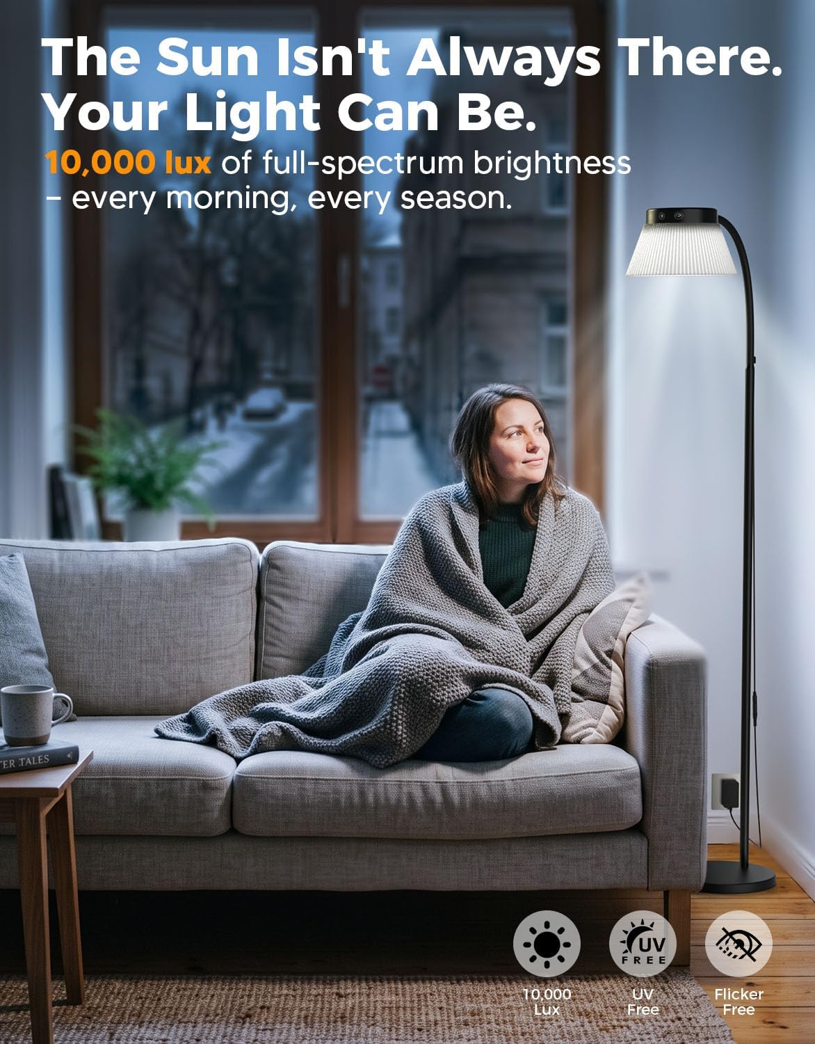 Bakzon Light Therapy Lamp 10000 Lux Sun Lamp, UV-Free Sunlight,5 Brightness