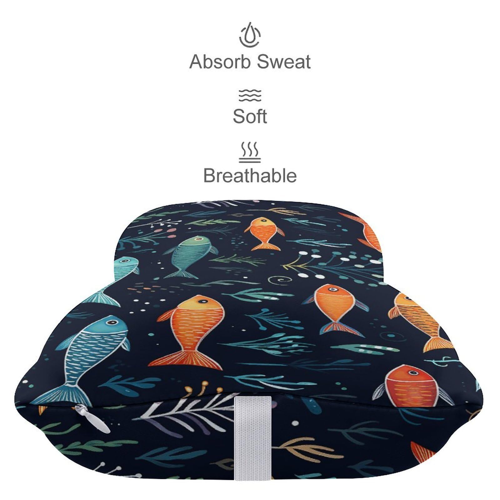 Almohada con patrón de peces pequeños, núcleo de almohada de espuma viscoelástica, cojín, proporciona apoyo para el cuello, almohadas de coche para viajes y oficinas en casa.