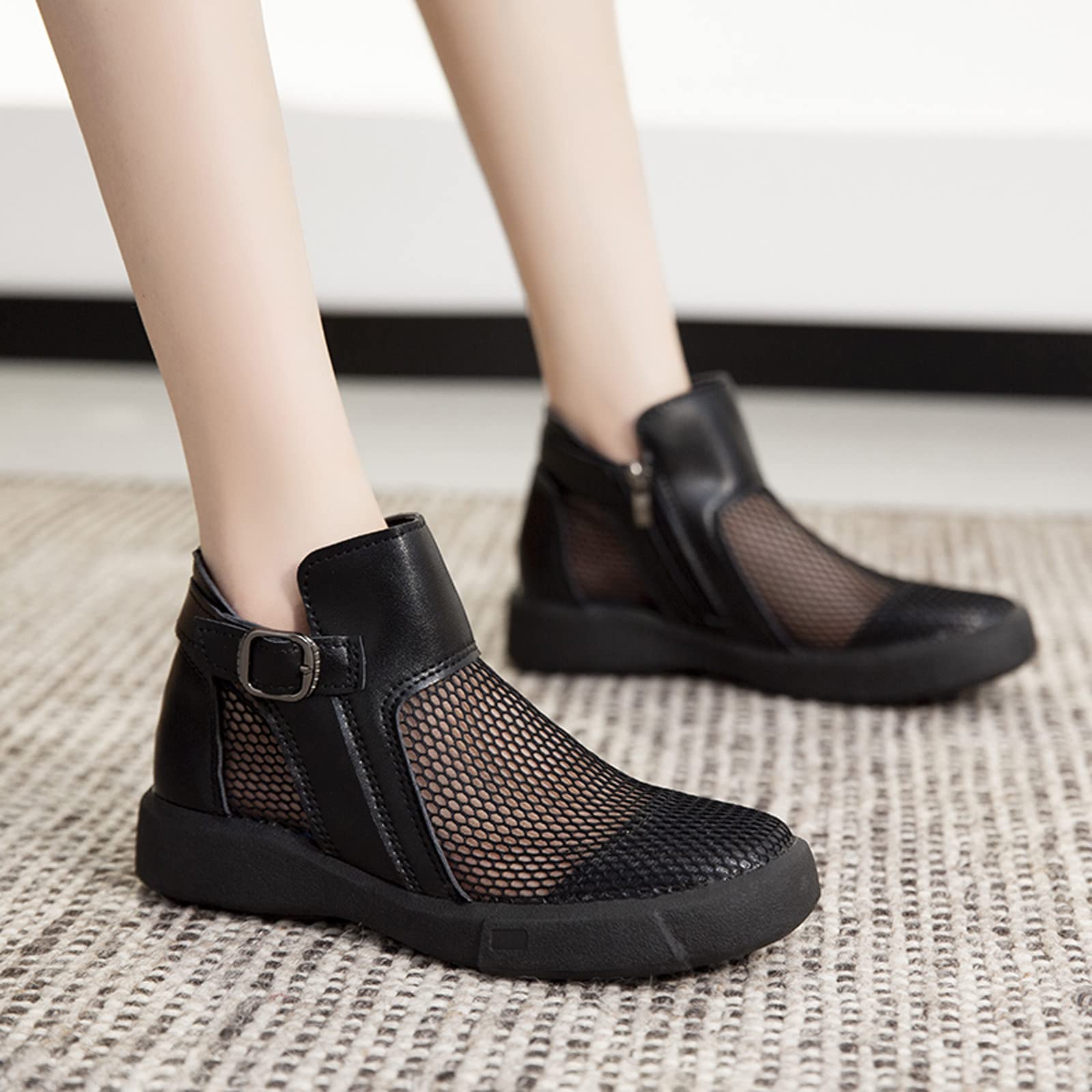 Scarpe da Donna a Punta con Cinturino con Fibbia Piatta con Fibbia Piatta retrò da Donna Scarpe di Pioggia E Neve Stivali Donna Gomma