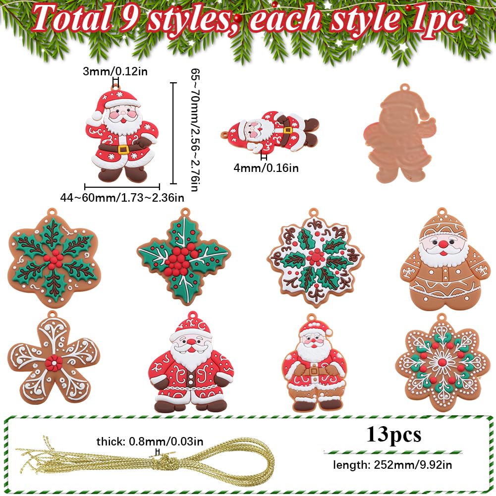 SUNNYCLUE 1 Box 9Pcs Christmas Ornament Set Santa Claus Snowflake Wreath Xmas Tree Decorations Plastic Winter Ornaments Mini Christmas Ornaments for Christmas Tree Home Party Hanging Supplies - Image 2