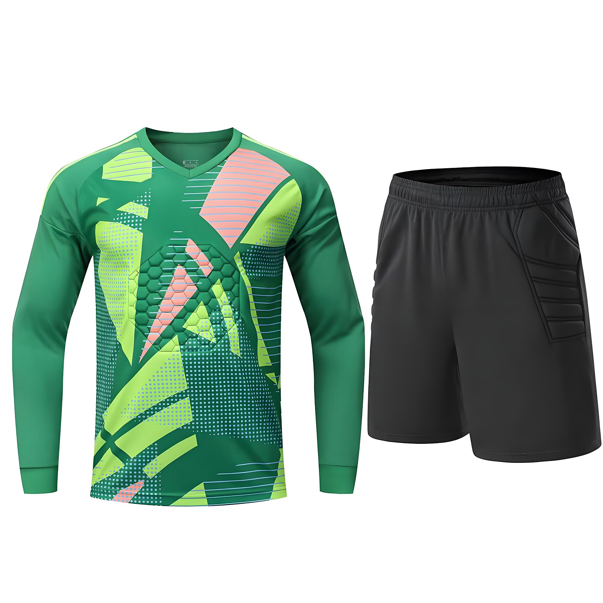 Torwart Trikot Erwachsene Kinder Atmungsaktives Torwarthose Shorts Set Fußball Torwart Torwarttrikot mit Gepolstert Training Wettkampf Handbal Torwart Ausrüstung