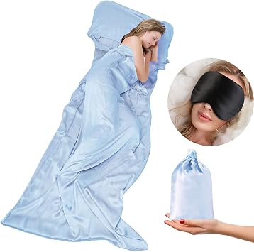 100% Mulberry Silk Sleeping Bag Liner - 19 Momme Silk Single Size Sleep Sack, Lightweight Travel and Camping Sheet for Hotel