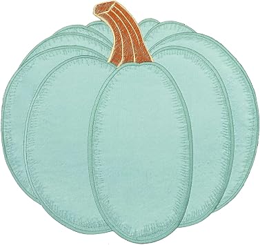 Grelucgo Set of 4 Embroidered Pumpkins Table Place-mats for Autumn Fall, Thanksgiving Doilies, Double Thickness Teal
