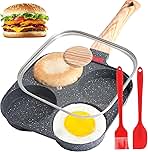 4-Cup Egg Pan, Premium Egg Pans Nonstick, Omelette Pan with Lid , Healthy Egg Frying Pan for Breakfast, Egg Sandwich, Hamburger, Pancake, Egg Skillet Suitable for Gas Stove & Induction Cookware