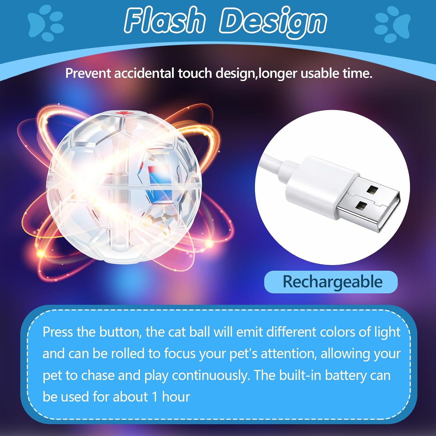 Sratte 8 Pcs Rechargeable Cat Ball Ghost Hunting Light up Cat Balls Toys Motion LED Motion Activated Flash Glowing Lighted Dog Interactive Toys Pet (Clear)