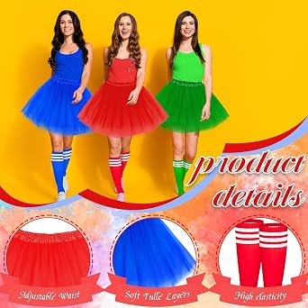 6 Pcs Halloween Costume Set Tutu Skirts Striped Knee Socks for Adult Women