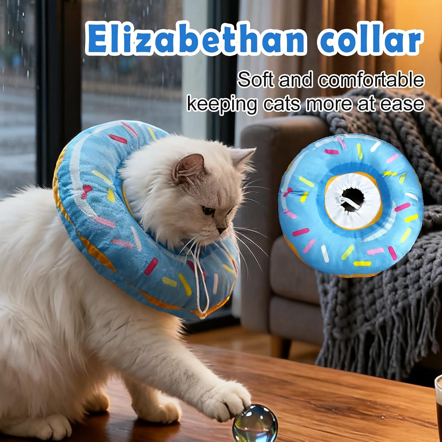 Cat Cone Collar Soft, Cute Adjustable Cat Donut Collar After Surgery, Kitten Recovery Cones to Stop Licking & Scratching, Wound Healing Neck Elizabethan Collars for Cats