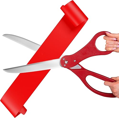 Miniatura 4 de Juego de tijeras de corte de cinta gigante con cinta de satén roja incluida, tijeras extra grandes de 25 pulgadas, construcción de metal resistente