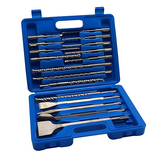 DEHUIWI Juego de 17 brocas de martillo juego de cinceles SDS Plus herramienta de agujero de mampostería de hormigón que incluye brocas rotativas de