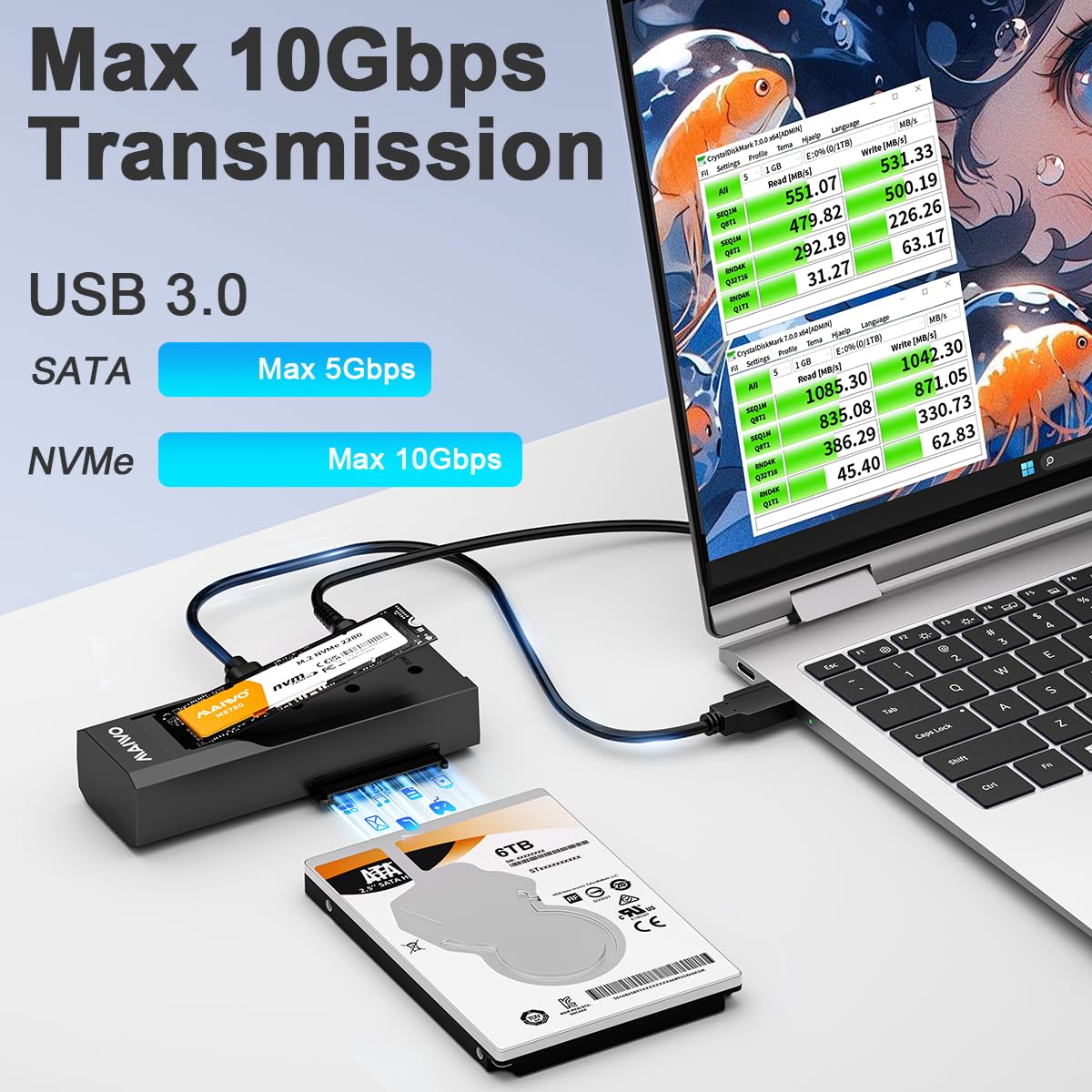 MAIWO M.2 NVMe a 2,5 '' 3,5 '' Offline Clone Enclosure, M.2 a SATA SSD HDD Cloner, USB-C Type-C Max 10Gbps Standalone Clone Duplicator
