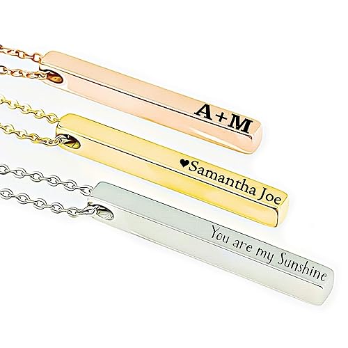 Custom Cube Necklace for Women 4 Sides Bar Necklace Personalized Necklace 3D Bar Necklace 3D Cube Necklace Personalize Valentines Day Gift for Mom