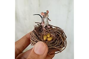 Handcrafted Miniature Robin Figurine with Golden Nest, Eggs and Mouse Decor Piece