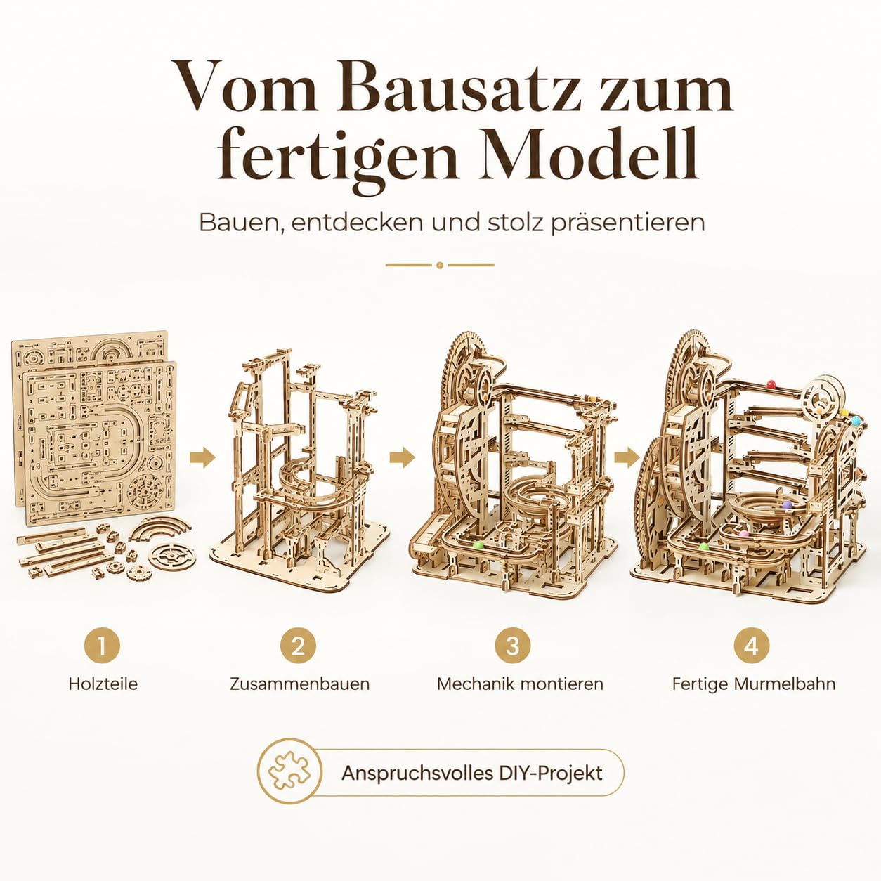 Puzzle in legno 3D Marble Maze – Modello meccanico fai da te per adulti e bambini, kit creativo con ingranaggi, giocattolo educativo e regalo per appassionati di fai da te e modellismo, 396 pezzi