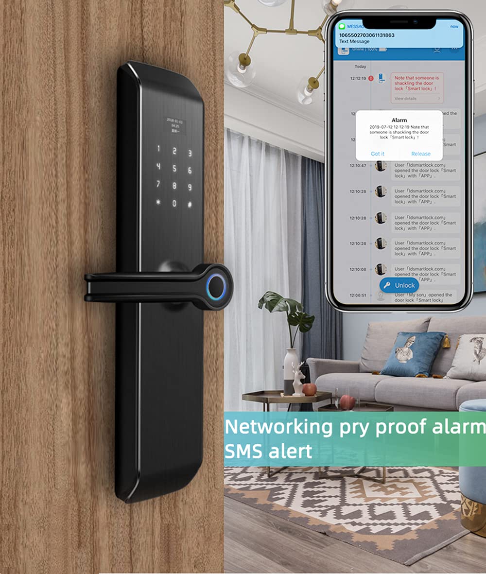 Inteligentny zamek do drzwi WiFi i Bluetooth, elektroniczny bezkluczykowy zamek drzwiowy skrzydło wpuszczane, karty RFID + aplikacja zdalna i mechaniczna klucz do zabezpieczenia zamka drzwi