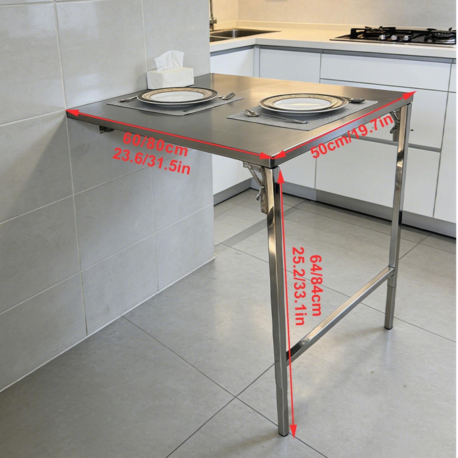 Table Pliante Murale en Acier Inoxydable 304 avec Pieds, Établi À Abattant Peu Encombrant, Table de Préparation Pliable Moderne for Cuisine, Restaurant en Plein Air(L)
