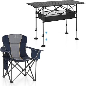 ALPHA CAMP Oversized Folding Camping Chair, Camping Table with Adjustable Height