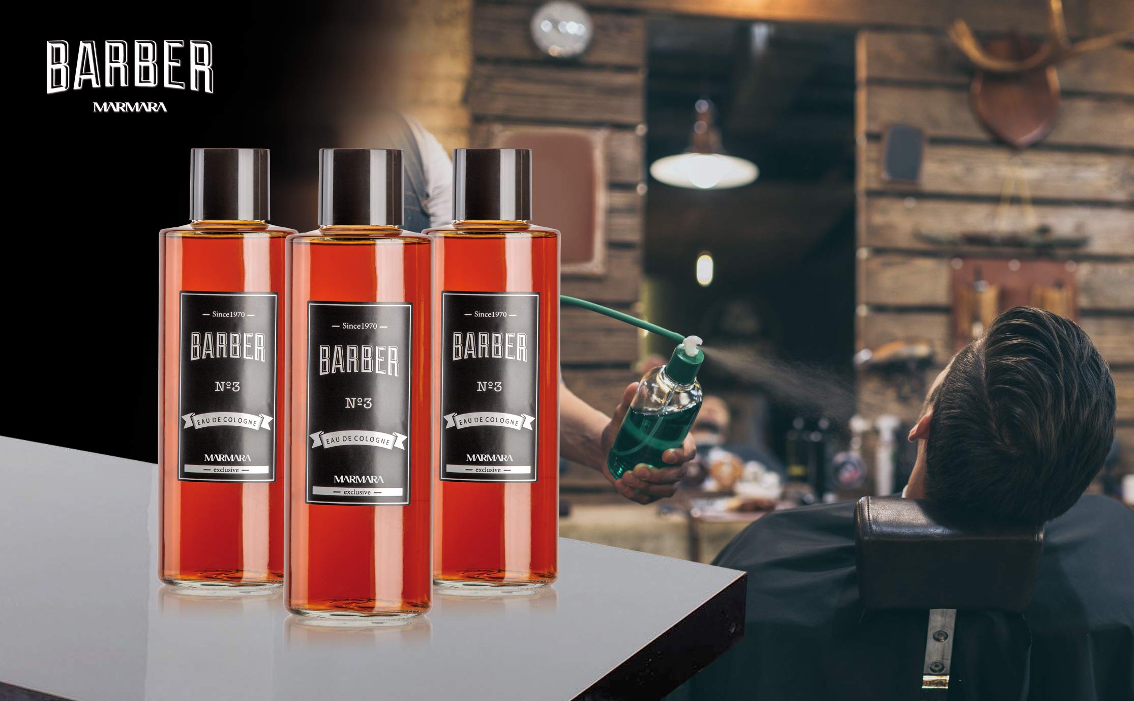 BARBER MARMARA No.3 Eau de Cologne Splash Herren (3x500ml) im Glas Flacon After Shave Men Duftwasser Rasierwasser Männer, Erfrischt kühlt langanhaltender Duft Herren Desinfizierend 70% Alkohol