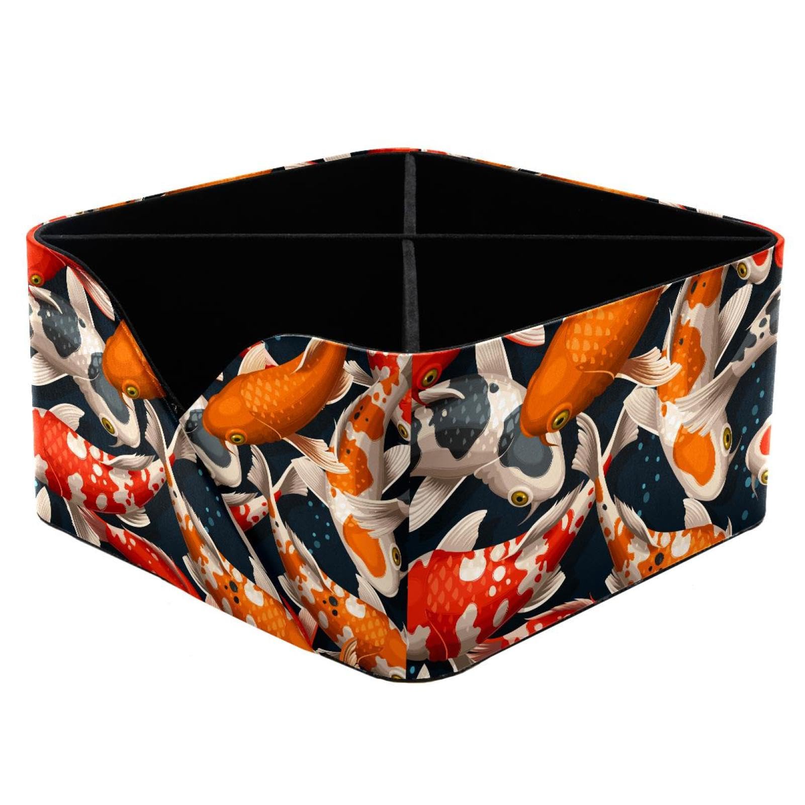 KengjuTesu Koi Carps Fish Pattern Desktop Organizer Pen Holder, Rectangular Pencil Cup for Office, Study and Makeup Stations