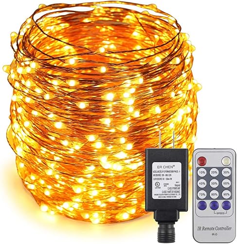 Miniatura 1 de ER CHEN Cadena de luces LED de 165 pies, 500 luces LED estrelladas en cable de cobre de 164.0ft, adaptador de corriente + control remoto (blanco