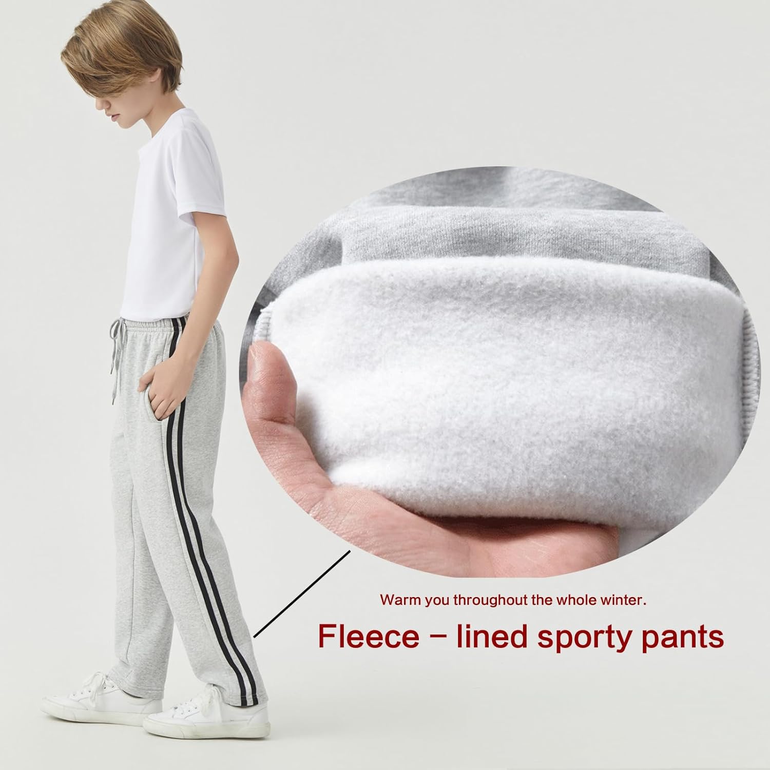 6-piece Set: Boys' Open Sports Pants - Sports Running Pants with Pocket, Soft Wool Lining Warm Pants Suitable for Boys