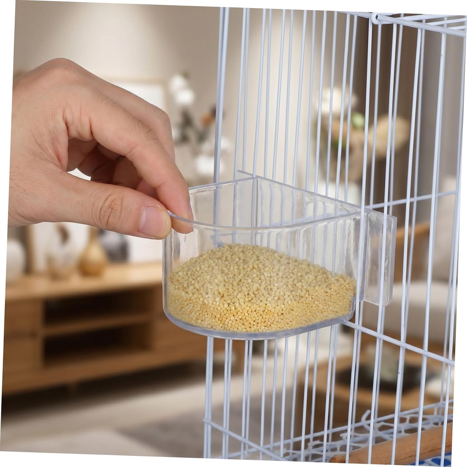 Luxshiny Plastic Easy to Clean Bird Feeder Food Bowl for Small Birds and Parrots Versatile Use Cage Food Container with Thick Semicircle Design for Pet Owners image 5
