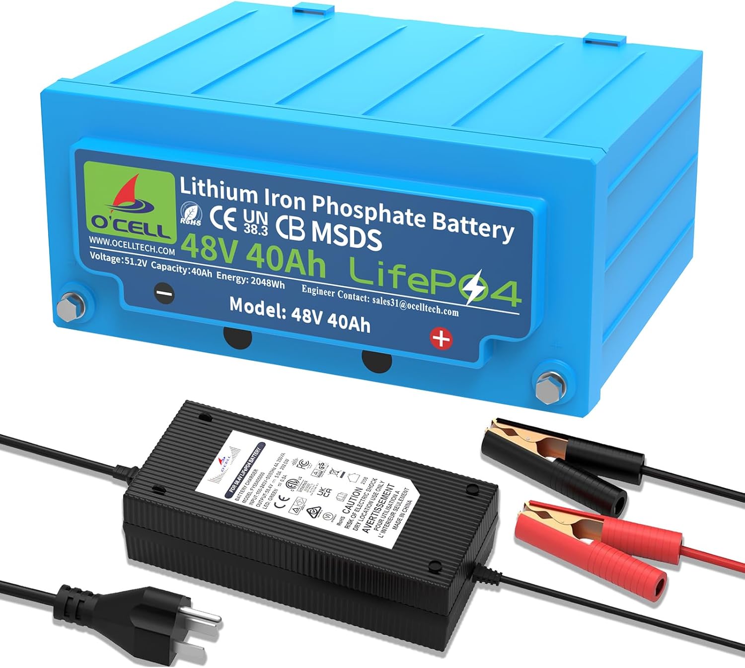 Product image of 48V 40Ah LiFePO4 Deep Cycle Battery 2048Wh, Grade A Cells, 100A BMS, Free 58.4V 5A Charger&6AWG Cable, 10-Year Lifespan, Drop-in Lead-Acid Replacement for Golf Cart/LSV/RV/Solar Off-Grid/Backup Power