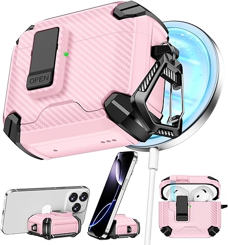 Miniatura 46 de Compatible con AirPods de 4ª generación, Funda Magnética con Bloqueo Automático, Soporte para Teléfono y Kit de Limpieza, Compatible con Funda