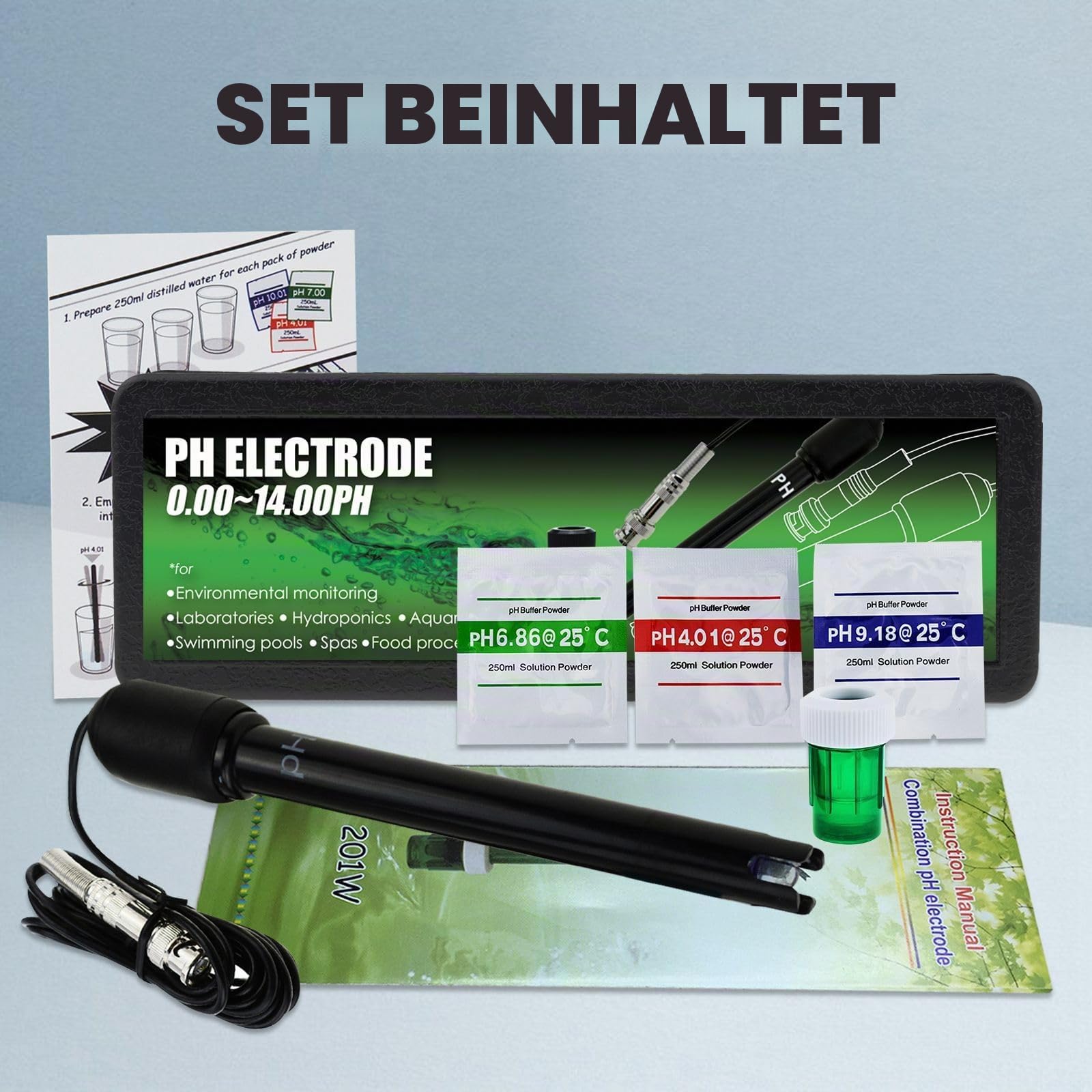 Lange Karosserie pH Elektrode mit BNC Steckdose Sonde 300cm Kabel 0-14pH für pH Meter, pH Regler pH Gerät Wirtschaftlich Sensor