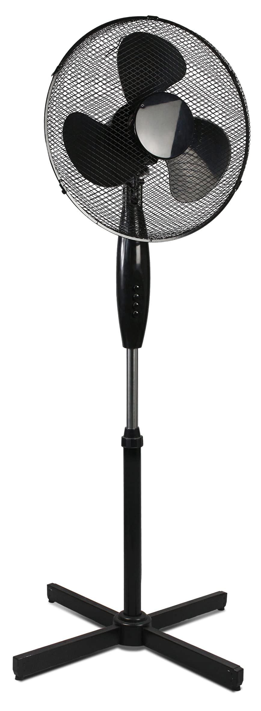 Prem-i-air Black 16 Inch (40 cm) Oscillating Cooling Pedestal Standing Fan with 3 Speed Settings, Adjustable Height and Fan Head Angle, and Quiet Operation For Homes, Bedrooms and offices.