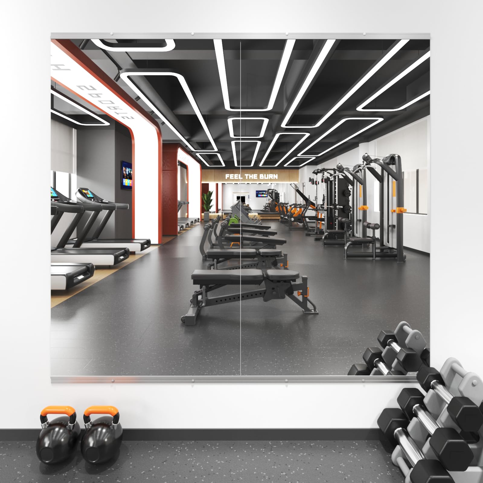 loaao home gym mirror, 54"x30"-2 pcs gym mirrors for wall, frameless, tempered glass, large workout mirrors for home gym, dance studio, yoga room, garage gym